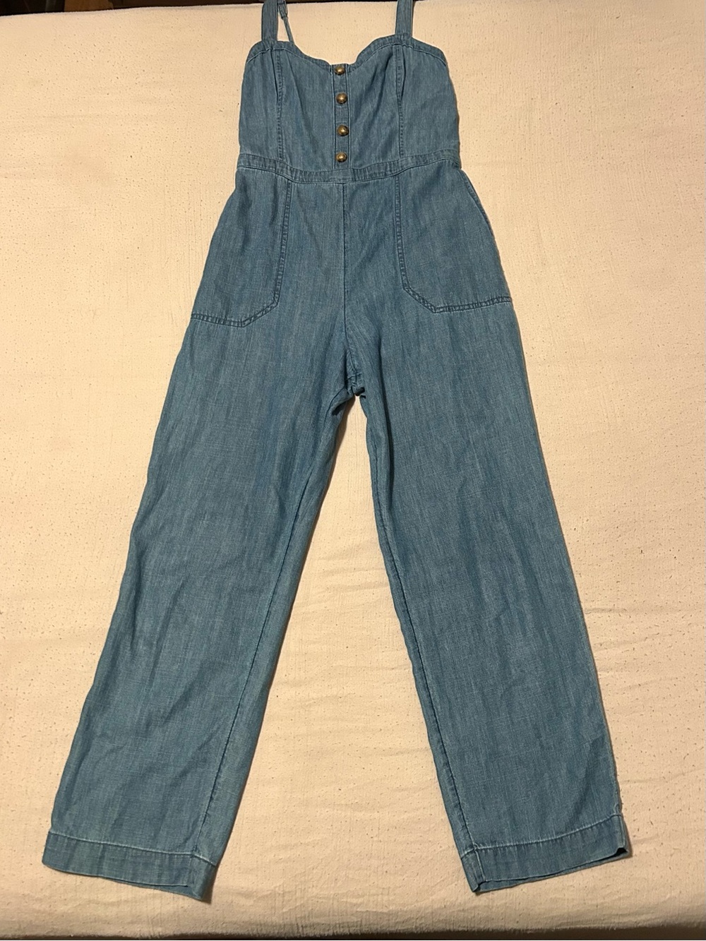 Abercrombie & Fitch Light Blue Denim Wide-Leg Overalls